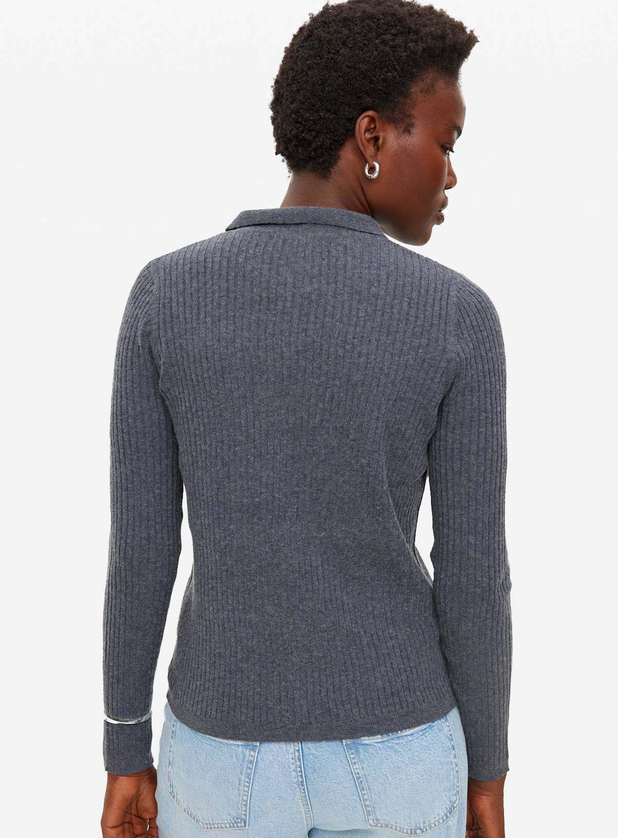 Navy Ribbed Collared Cardigan 12 - Image 5
